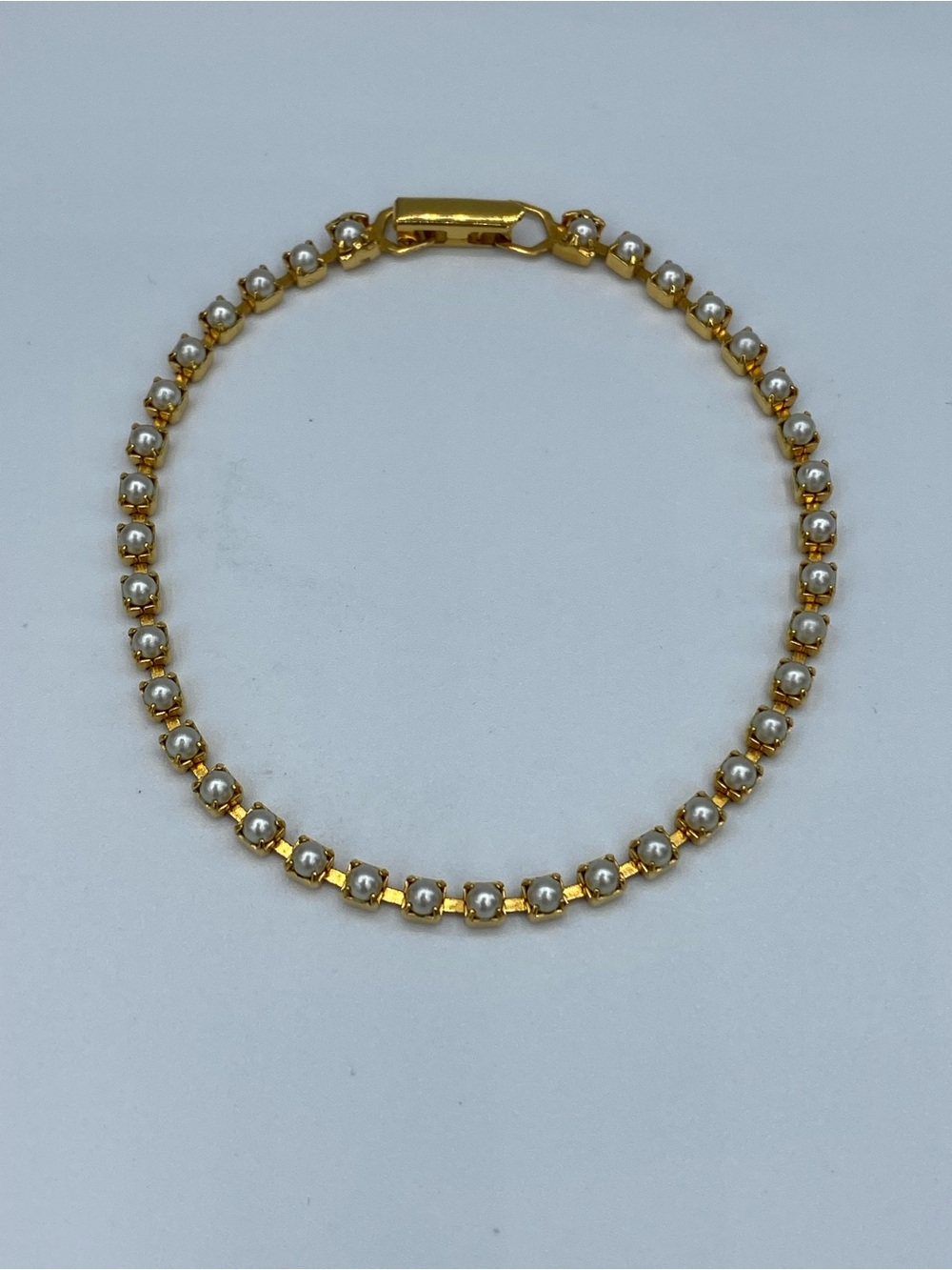 Gold Tone Faux Pearl-Accent Tennis Bracelet